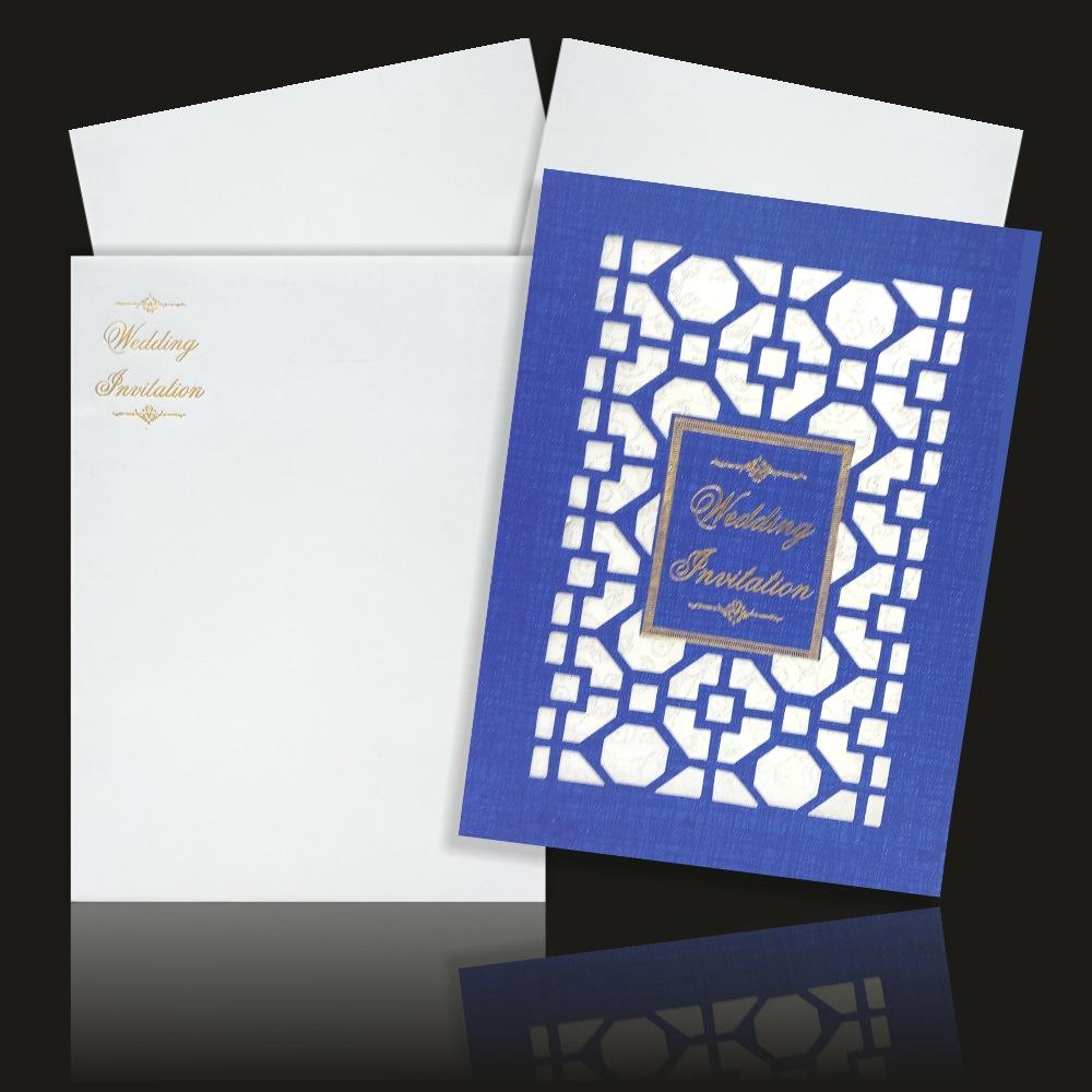 Beautiful Blue Shading With Wolly Material Cut Design Wedding Card-KNCPC431-0